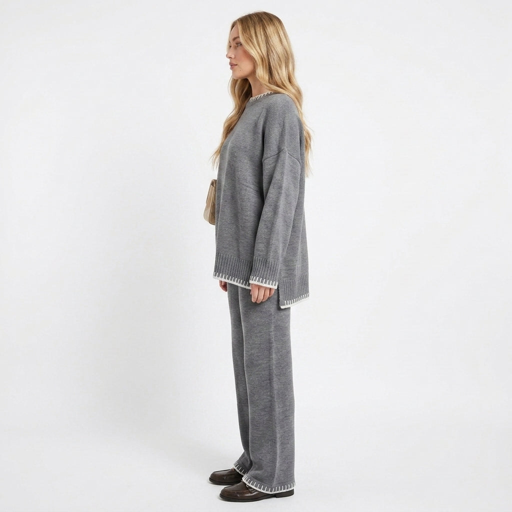 Greta Whipstitch Knit Lounge Set | Women's Wide-Leg Two-Piece