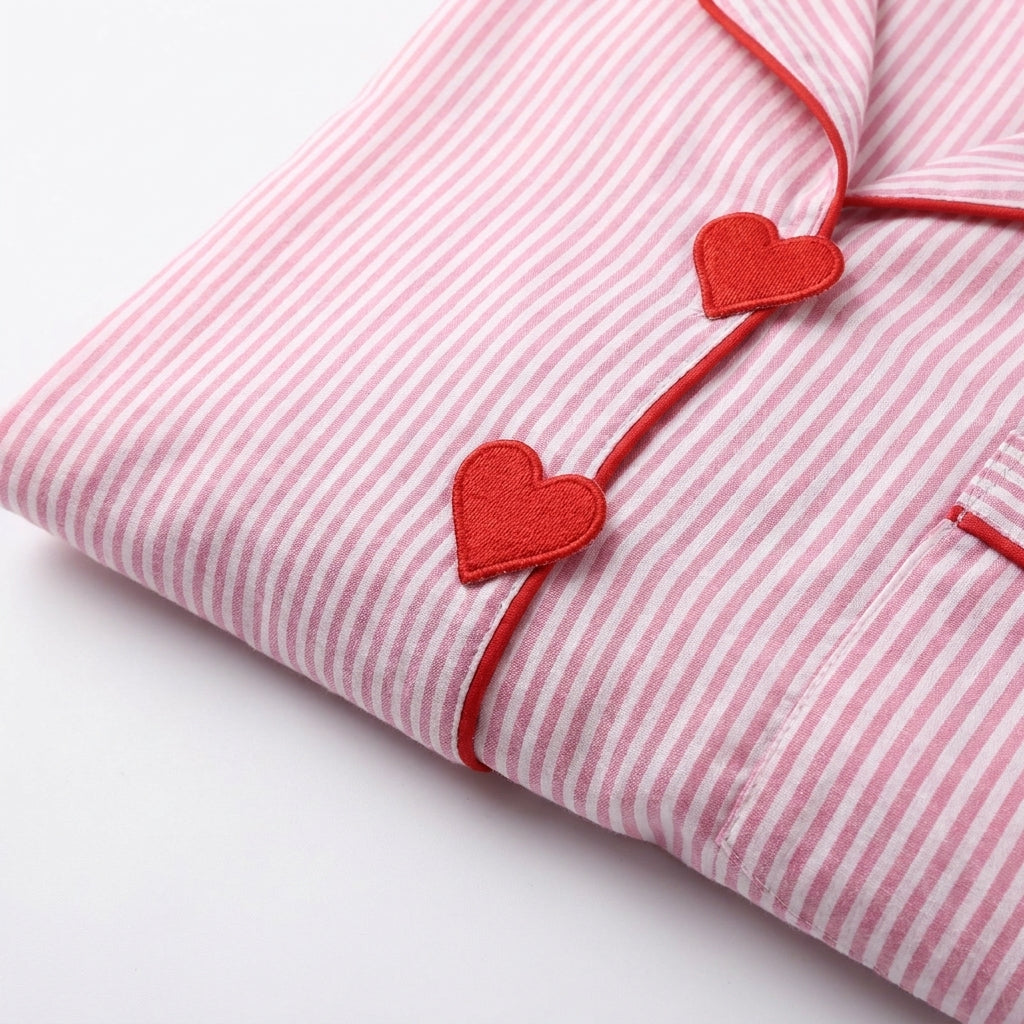 Della Heart-Button Pyjama Set | Women's Straight-Leg Two-Piece