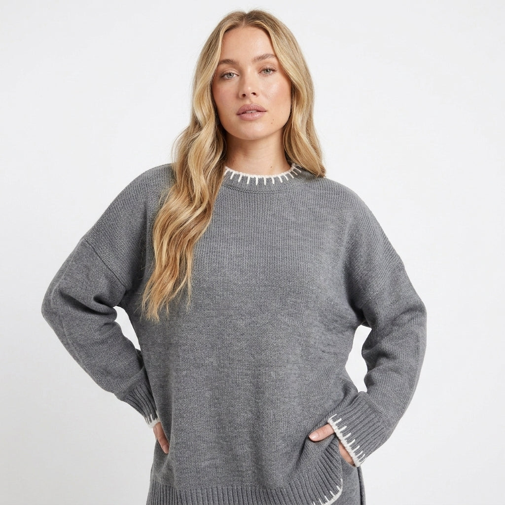 Greta Whipstitch Knit Lounge Set | Women's Wide-Leg Two-Piece