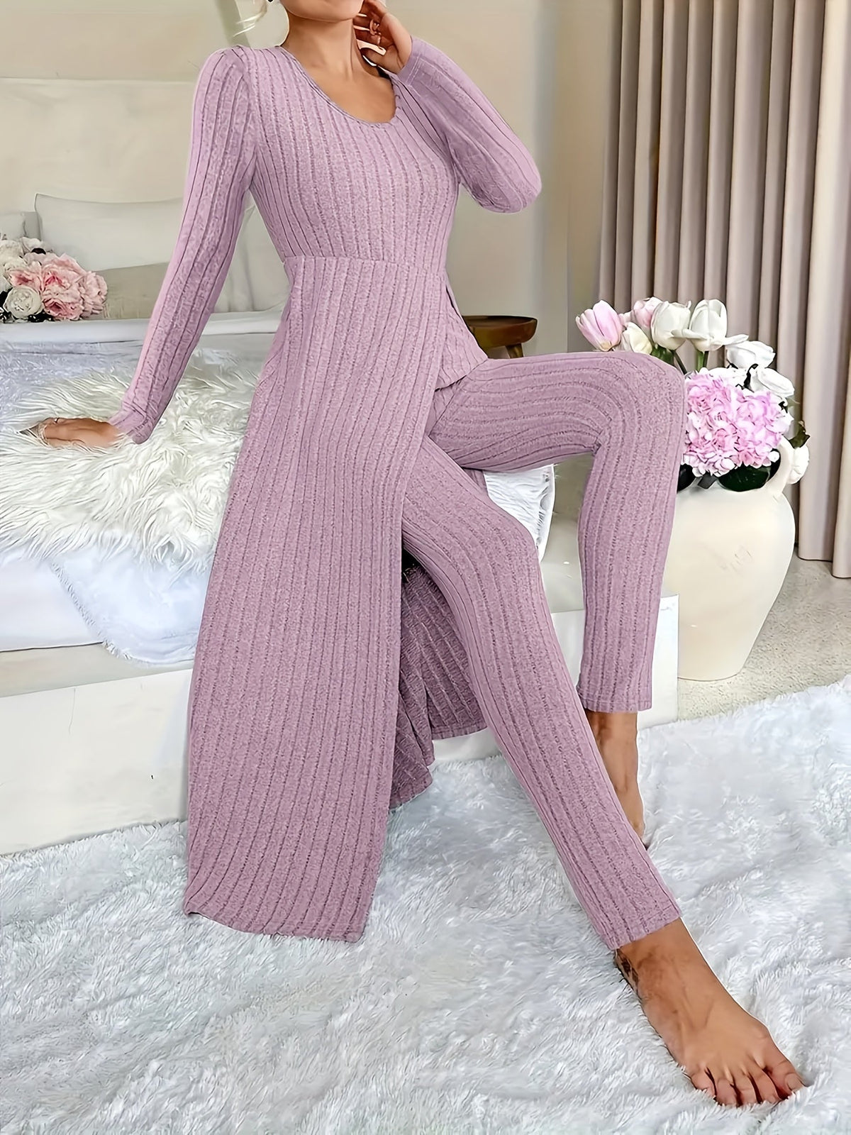 Gemma Ribbed Tunic Lounge Set | Women's Two-Piece