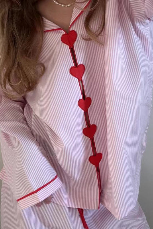 Della Heart-Button Pyjama Set | Women's Straight-Leg Two-Piece