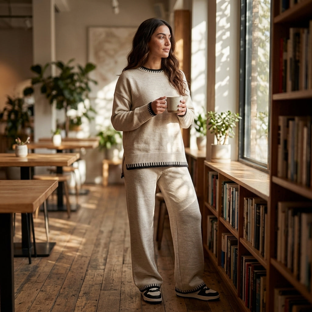 Greta Whipstitch Knit Lounge Set | Women's Wide-Leg Two-Piece