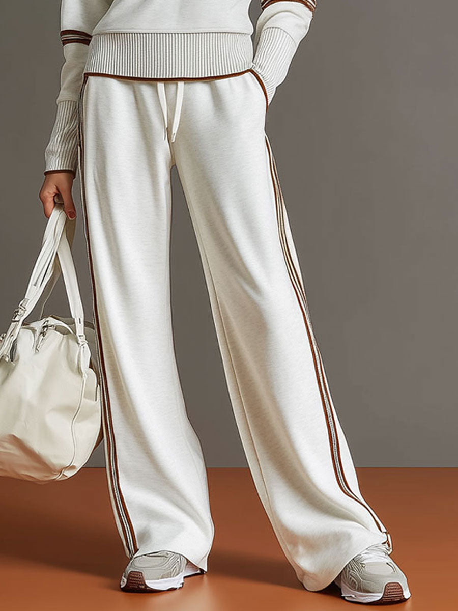 Women's Retro Two-Piece Tracksuit Set Half Zip Wide Leg