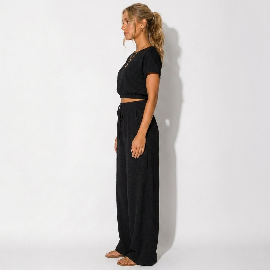 Black Wide Leg Lounge Set