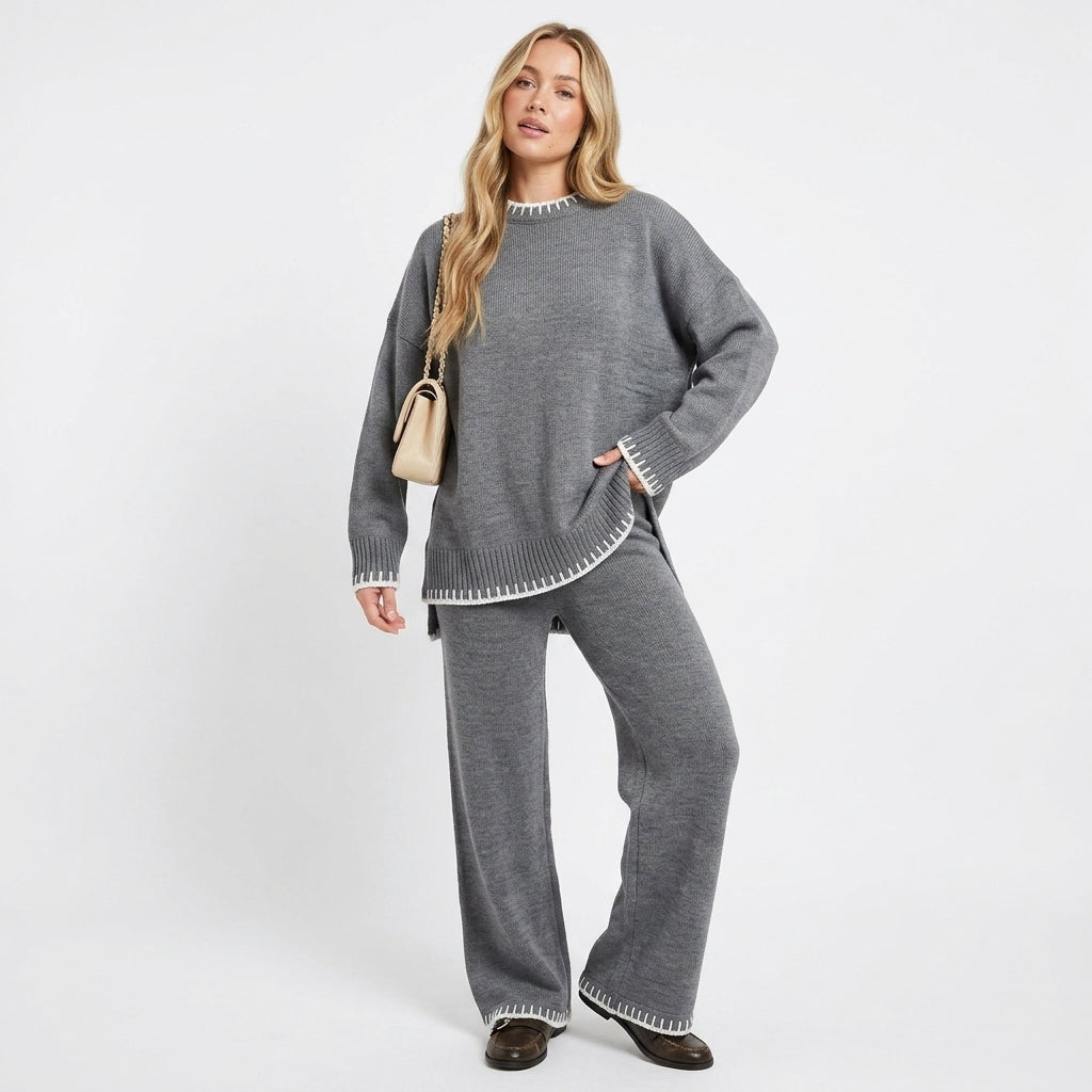 Greta Whipstitch Knit Lounge Set | Women's Wide-Leg Two-Piece