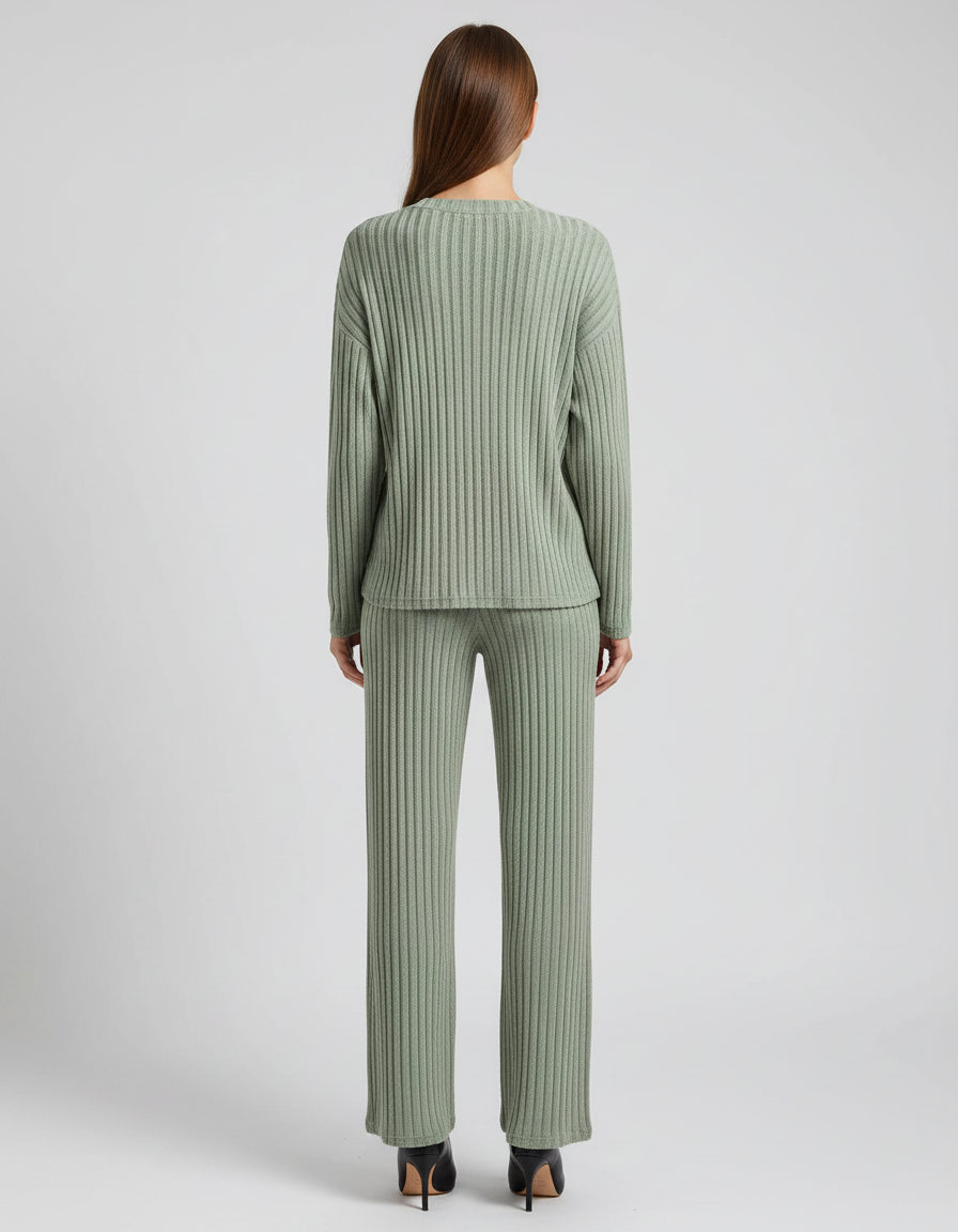 Thea Ribbed Knit V-Neck Set | Women's Wide-Leg Two-Piece