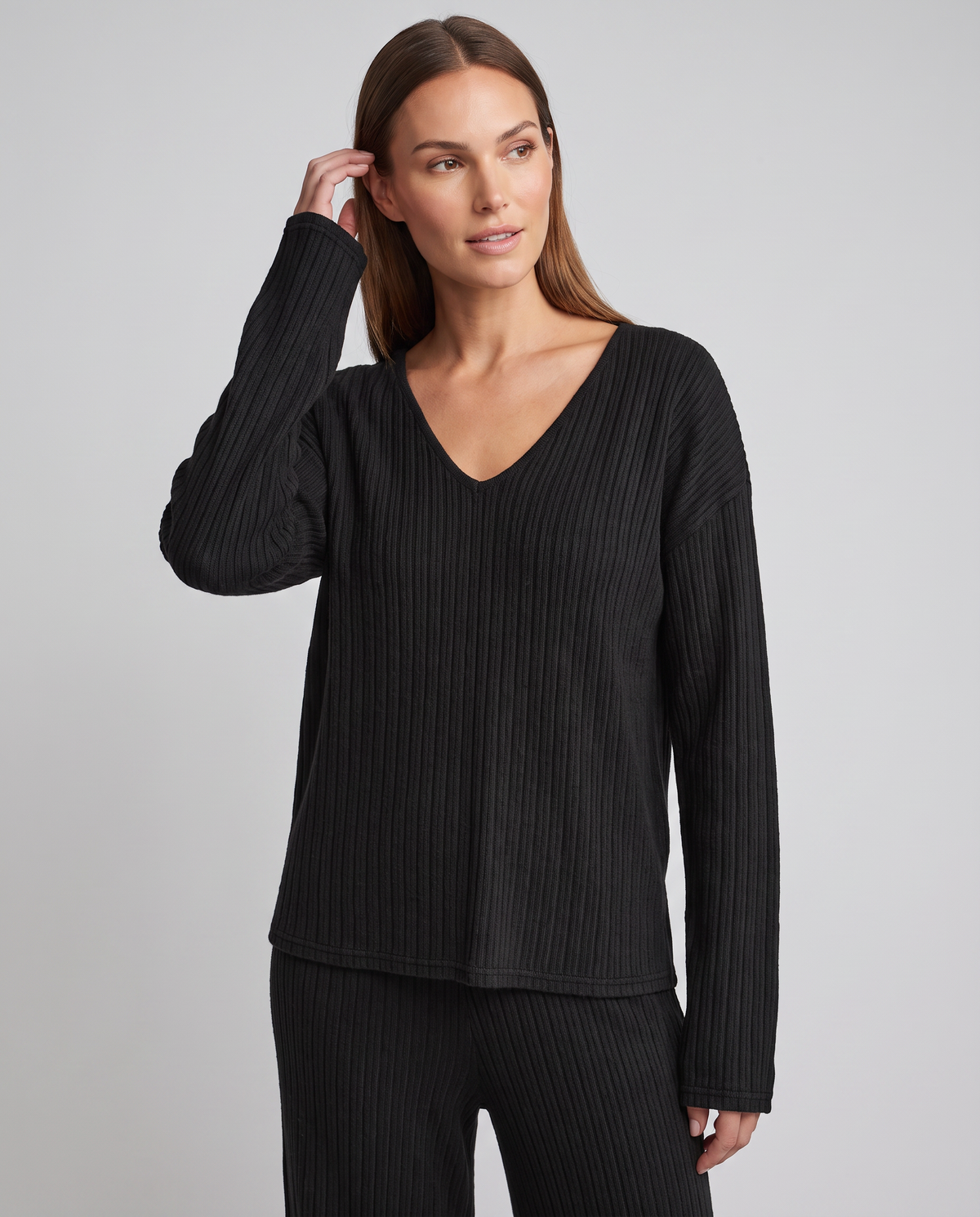 Thea Ribbed Knit V-Neck Set | Women's Wide-Leg Two-Piece