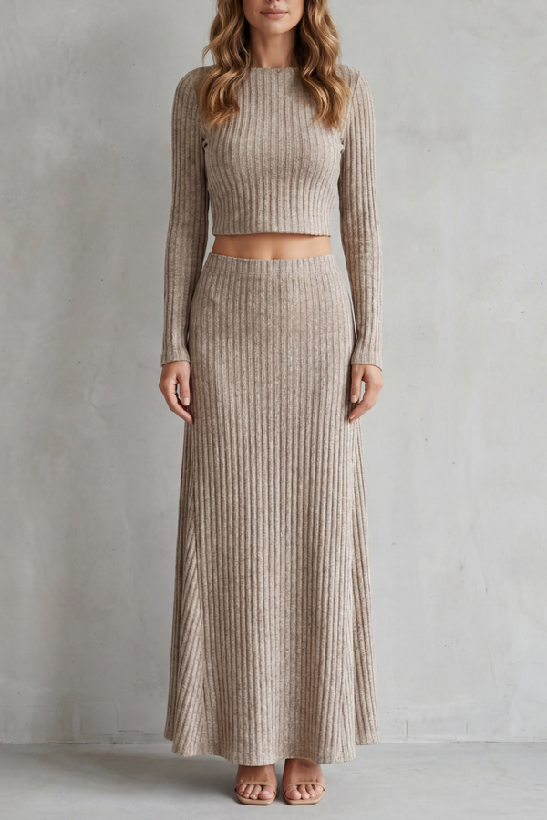 Aubrie – Ribbed Knit Elegance – Two-Piece Lounge Set