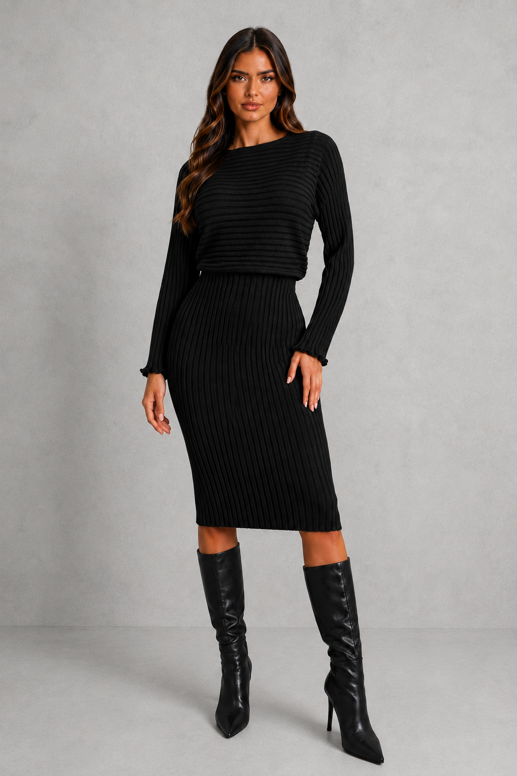 Lucia Ribbed Dress & Cropped Sweater Set | Women's Knit Two-Piece
