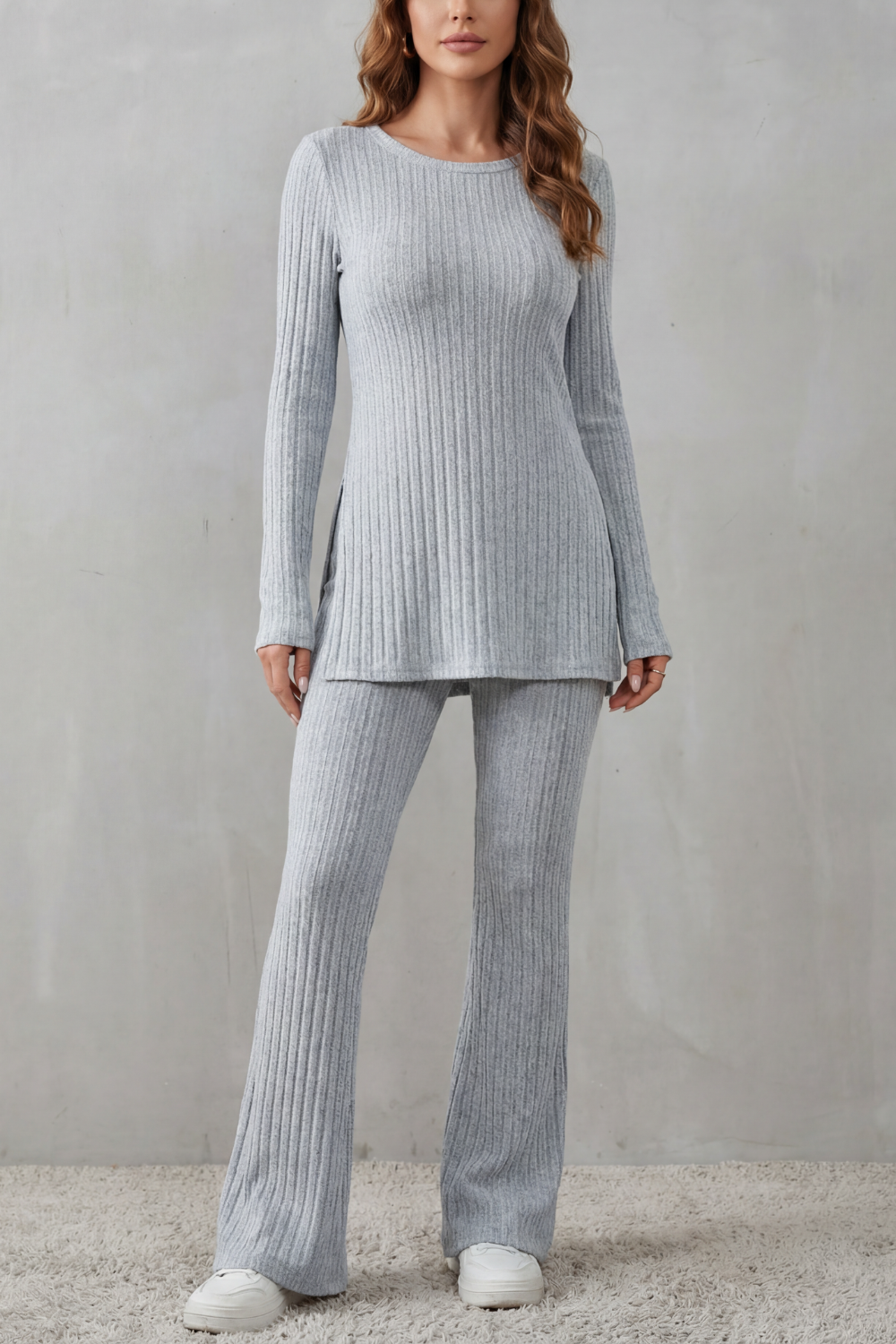 Elisianne Ribbed Knit Tunic Set | Women's Flared Two-Piece