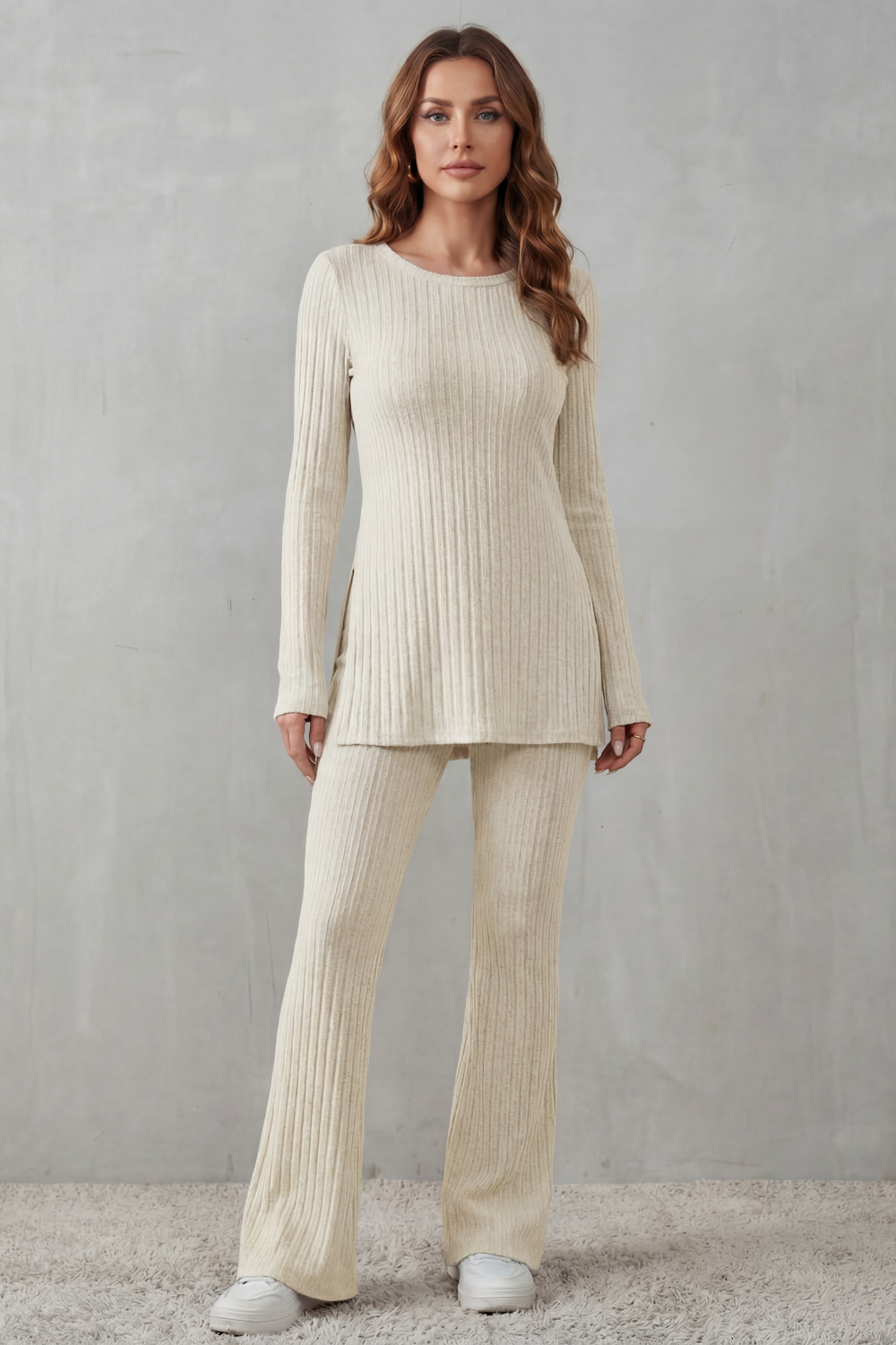 Elisianne Ribbed Knit Tunic Set | Women's Flared Two-Piece