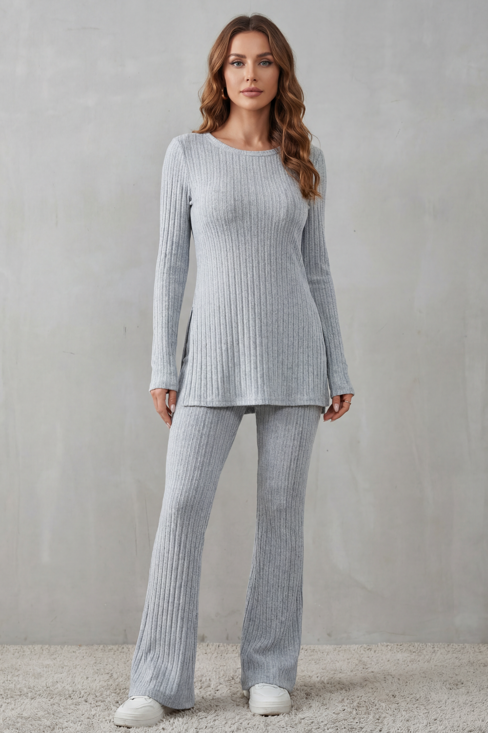 Elisianne Ribbed Knit Tunic Set | Women's Flared Two-Piece