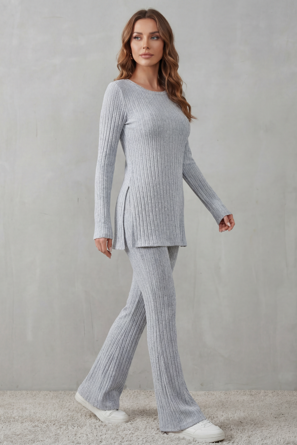 Elisianne Ribbed Knit Tunic Set | Women's Flared Two-Piece