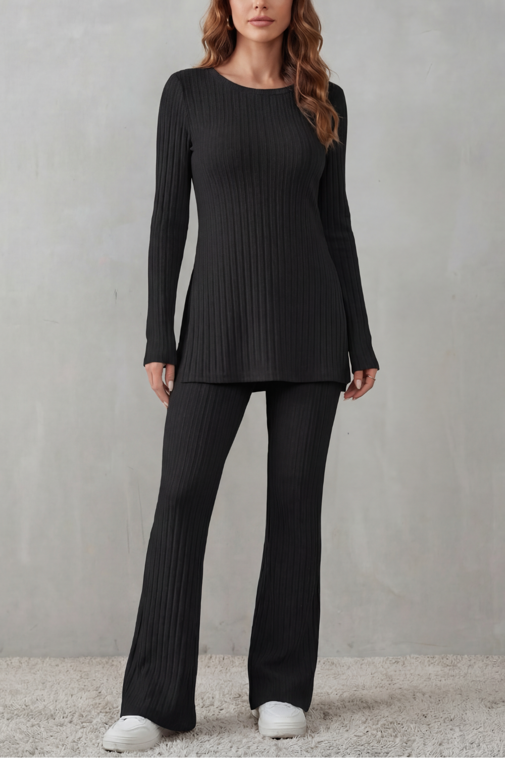 Elisianne Ribbed Knit Tunic Set | Women's Flared Two-Piece