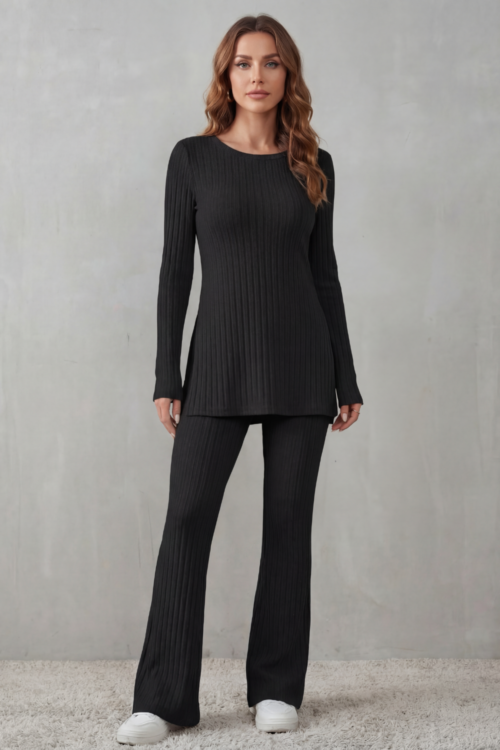 Elisianne Ribbed Knit Tunic Set | Women's Flared Two-Piece