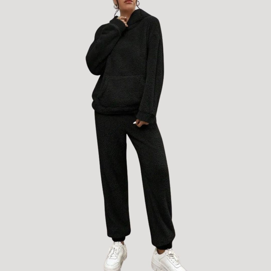 Fleece Lounge Set with High Neck Top and Relaxed Trousers
