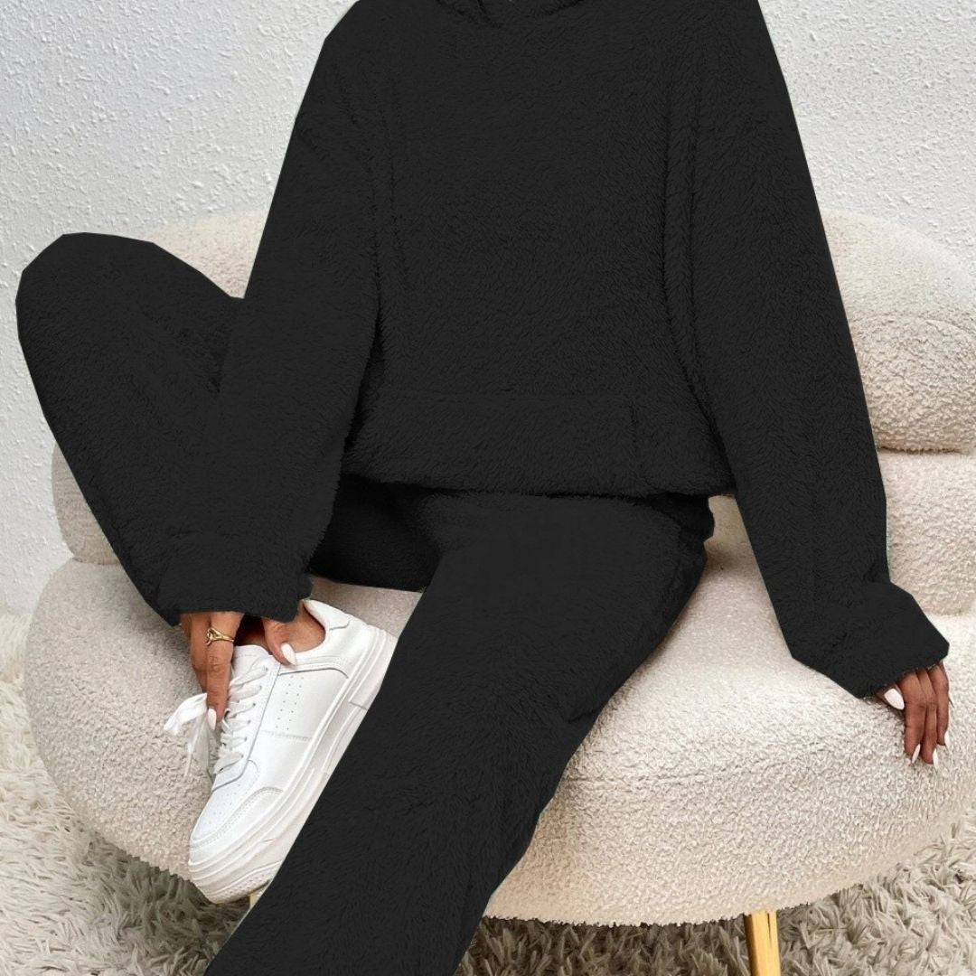 Fleece Lounge Set with High Neck Top and Relaxed Trousers