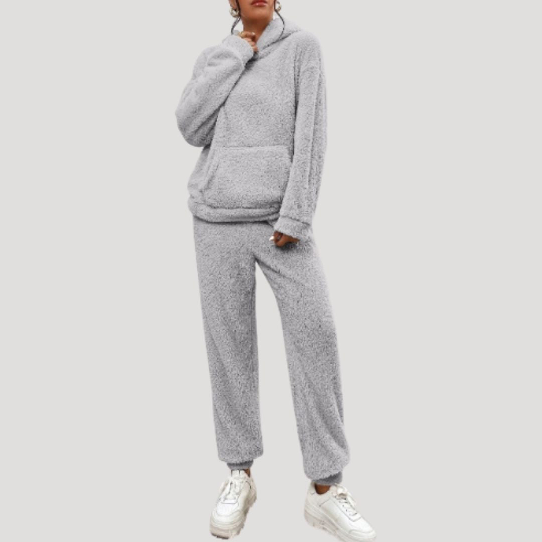 Fleece Lounge Set with High Neck Top and Relaxed Trousers