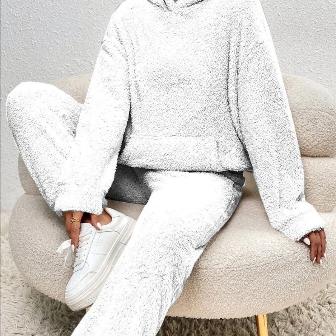 Fleece Lounge Set with High Neck Top and Relaxed Trousers