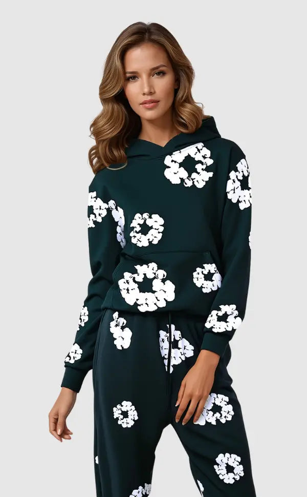 Juno Floral Hooded Tracksuit Set | Women's Drawstring Two-Piece