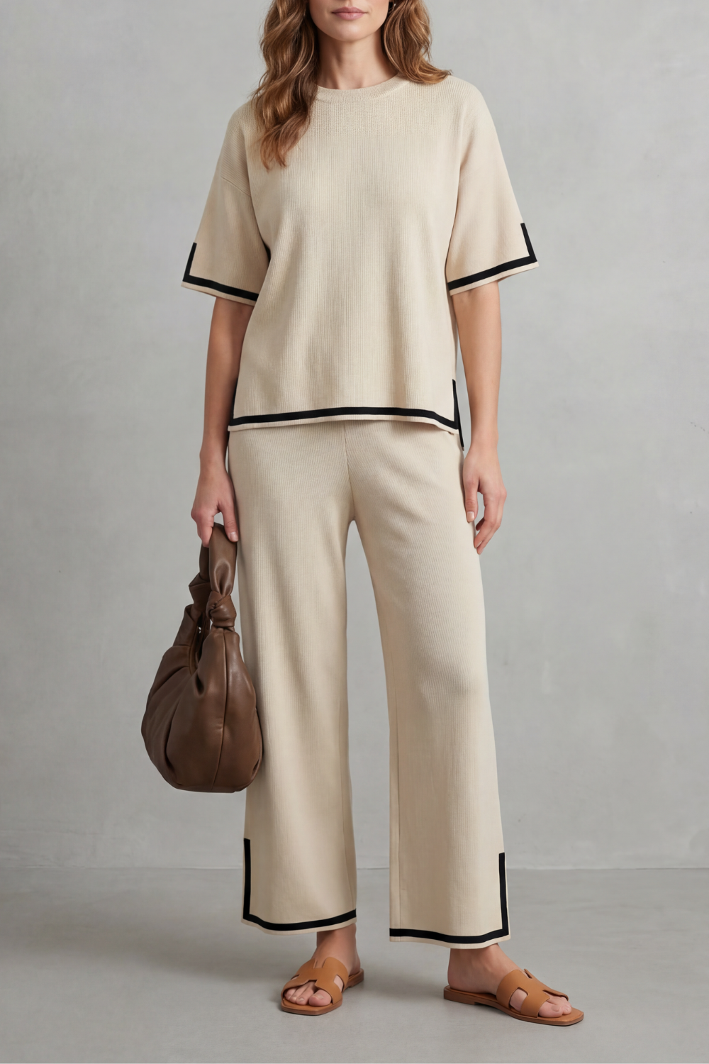 Jeah Contrast-Trim Lounge Set | Women's Wide-Leg Two-Piece