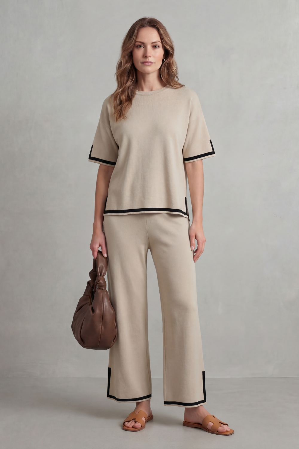 Jeah Contrast-Trim Lounge Set | Women's Wide-Leg Two-Piece