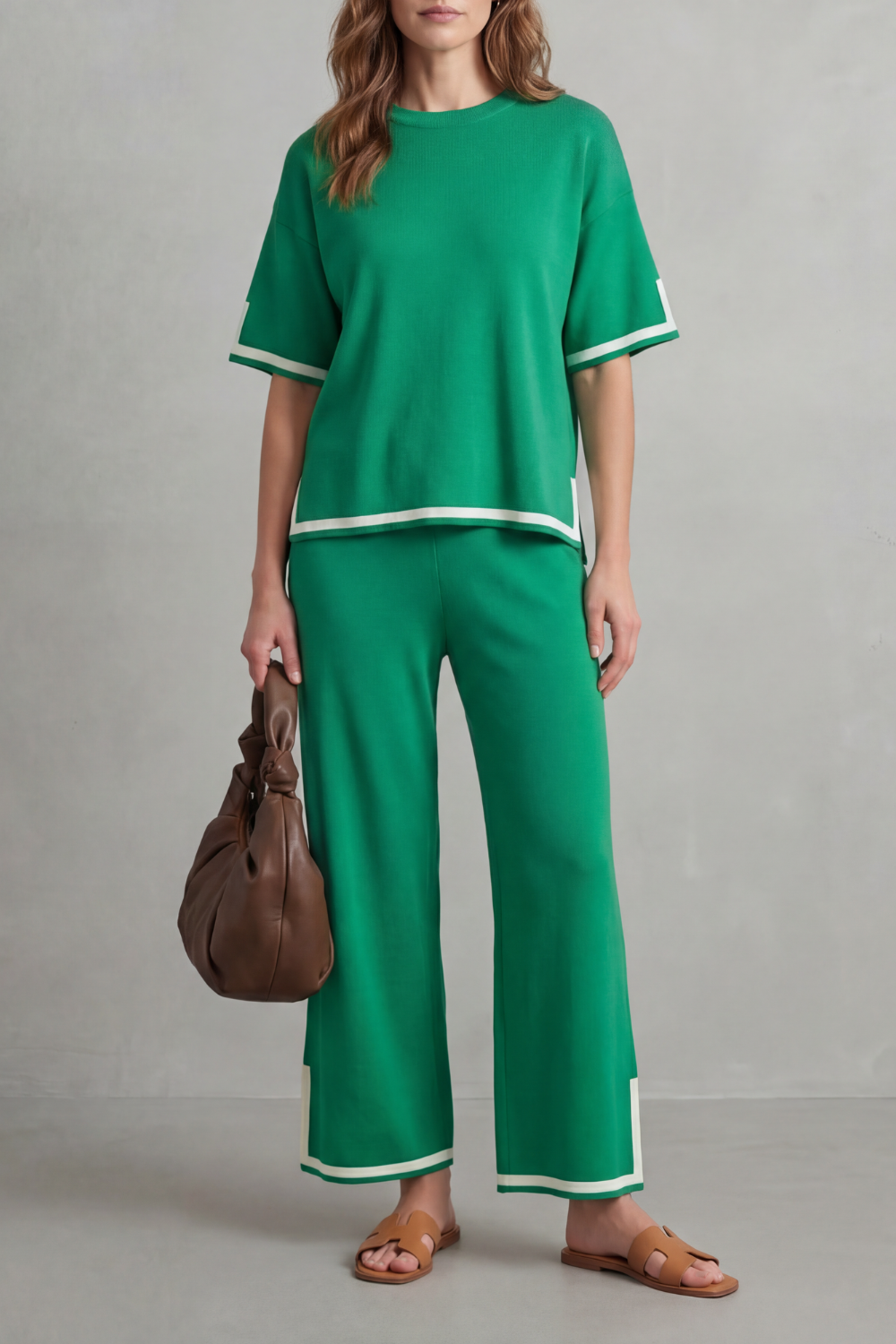 Jeah Contrast-Trim Lounge Set | Women's Wide-Leg Two-Piece