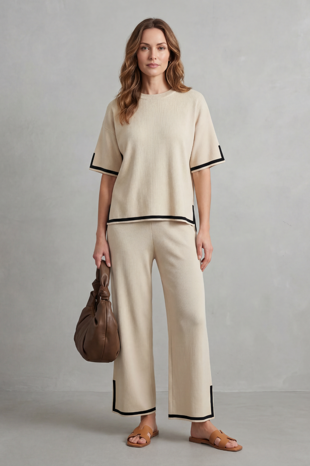 Jeah Contrast-Trim Lounge Set | Women's Wide-Leg Two-Piece