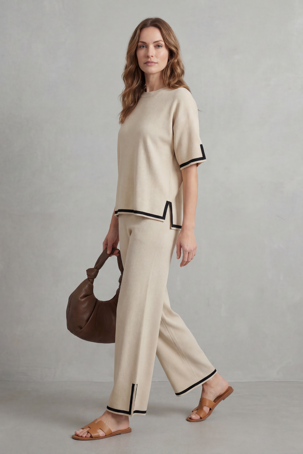 Jeah Contrast-Trim Lounge Set | Women's Wide-Leg Two-Piece