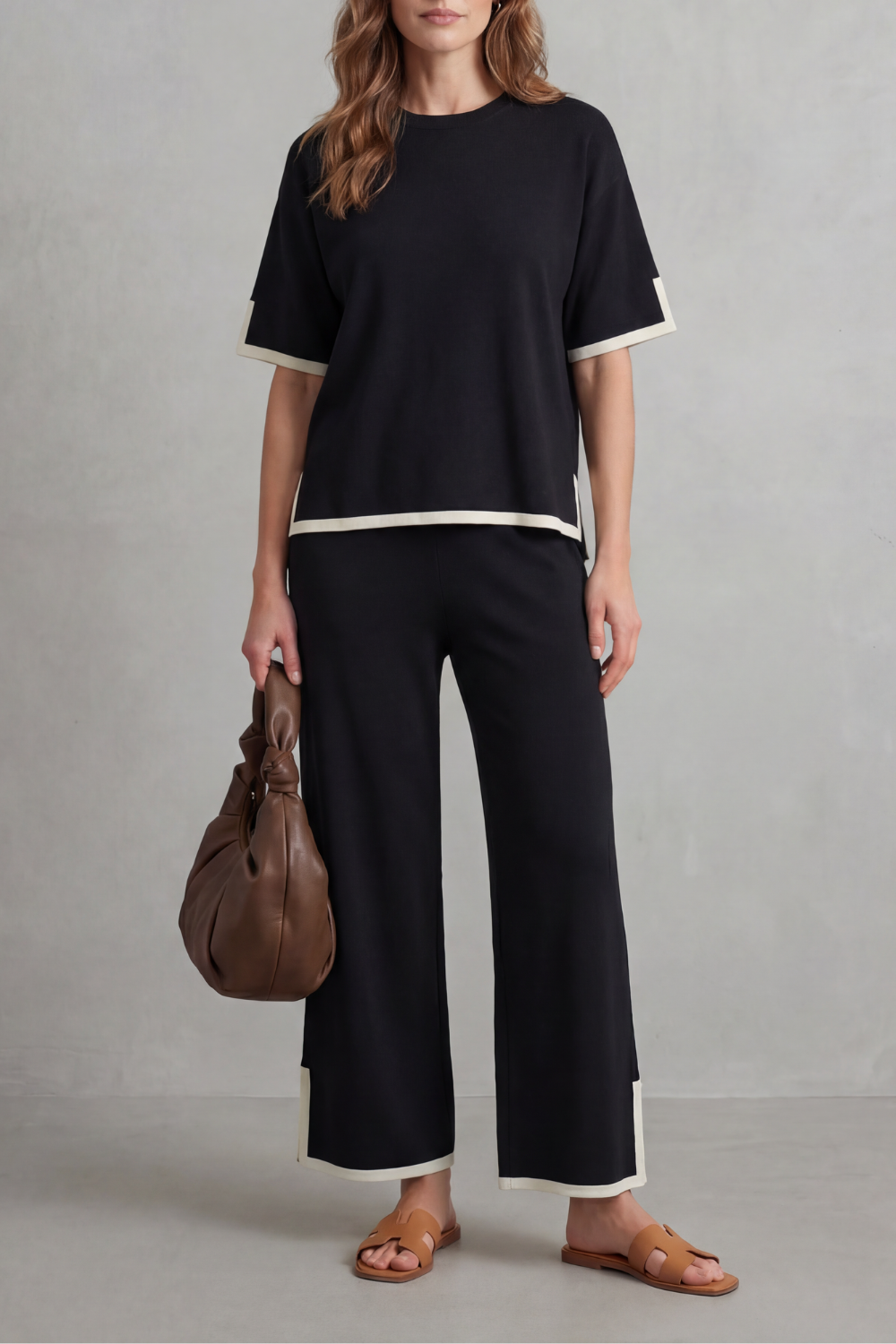 Jeah Contrast-Trim Lounge Set | Women's Wide-Leg Two-Piece
