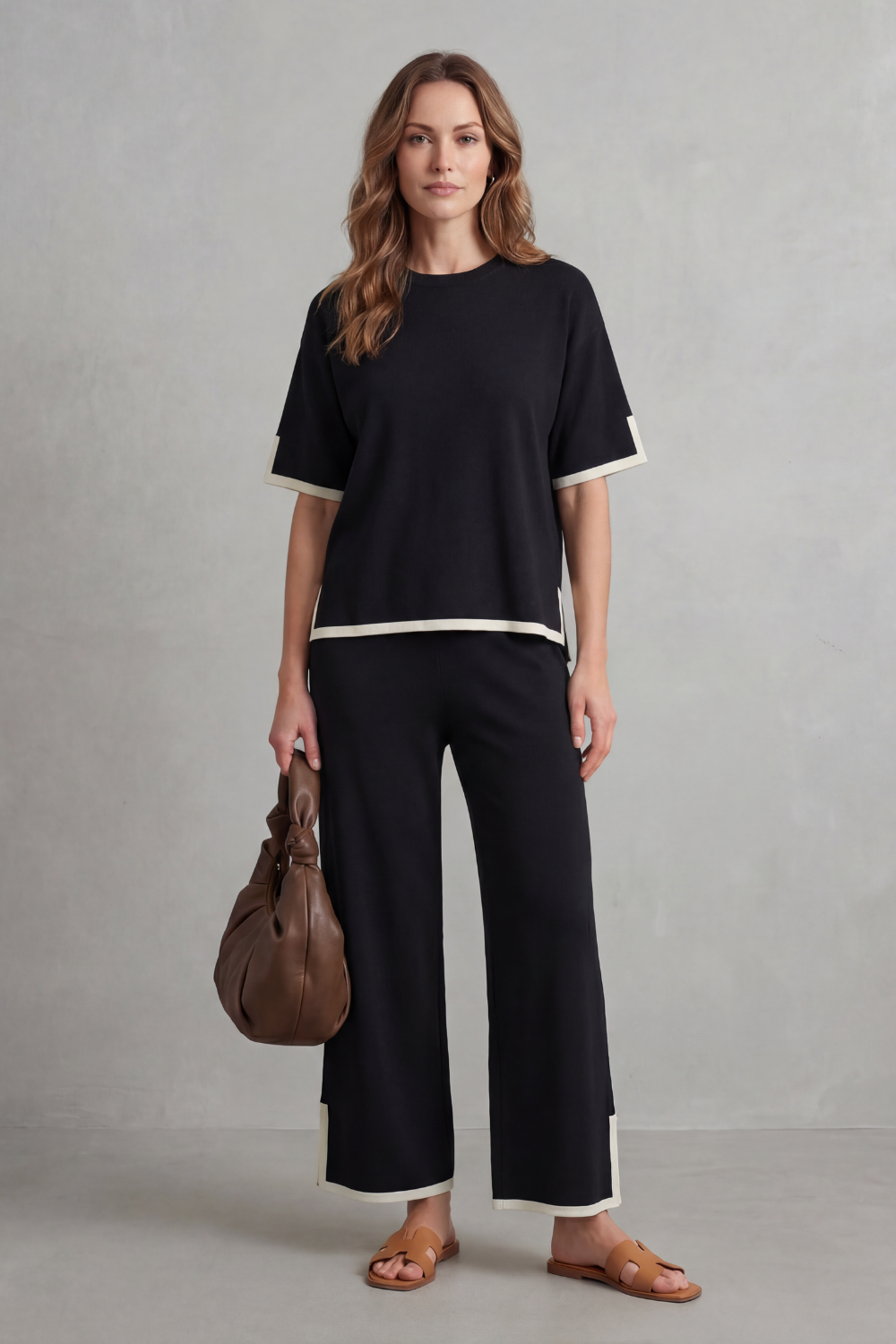 Jeah Contrast-Trim Lounge Set | Women's Wide-Leg Two-Piece