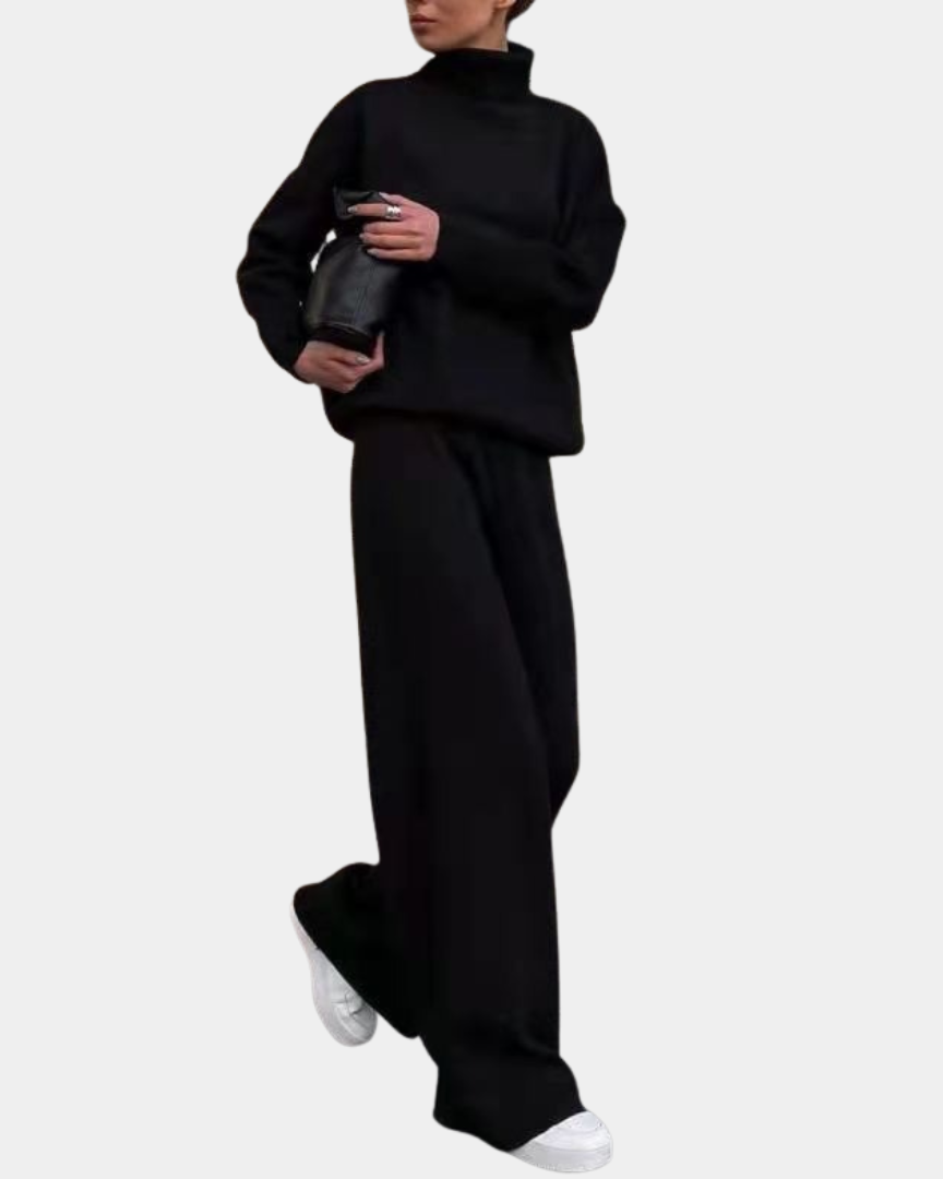 Knit Loungewear Set with Turtleneck and Wide-Leg Trousers