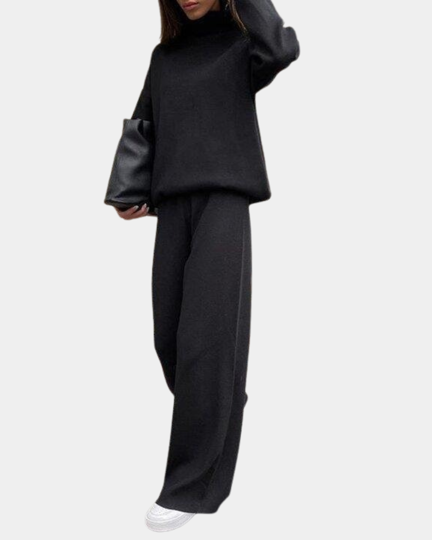 Knit Loungewear Set with Turtleneck and Wide-Leg Trousers