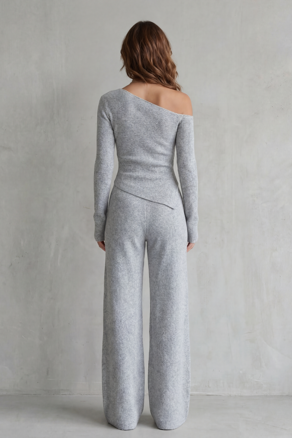 Lunavie Asymmetric Knit Lounge Set | Women's Wide-Leg Two-Piece