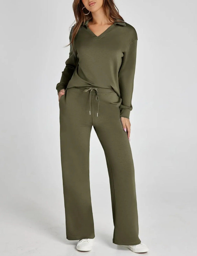 Women's Two-Piece Lounge Set Zip Neck Wide Leg