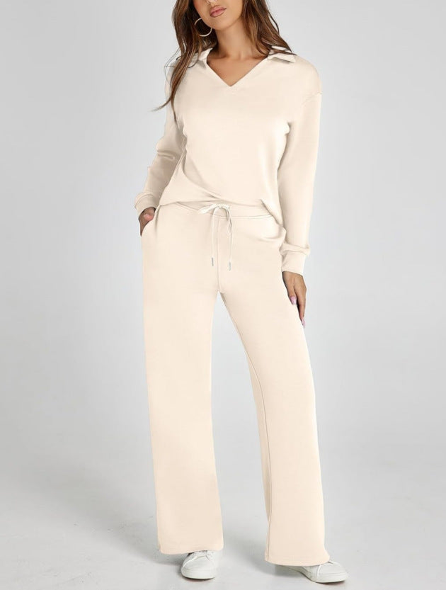 Women's Two-Piece Lounge Set Zip Neck Wide Leg