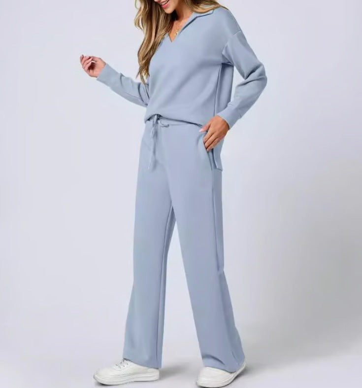 Women's Two-Piece Lounge Set Zip Neck Wide Leg