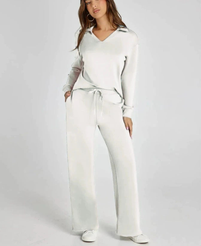 Women's Two-Piece Lounge Set Zip Neck Wide Leg