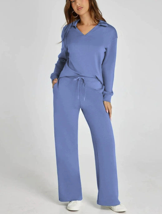 Women's Two-Piece Lounge Set Zip Neck Wide Leg