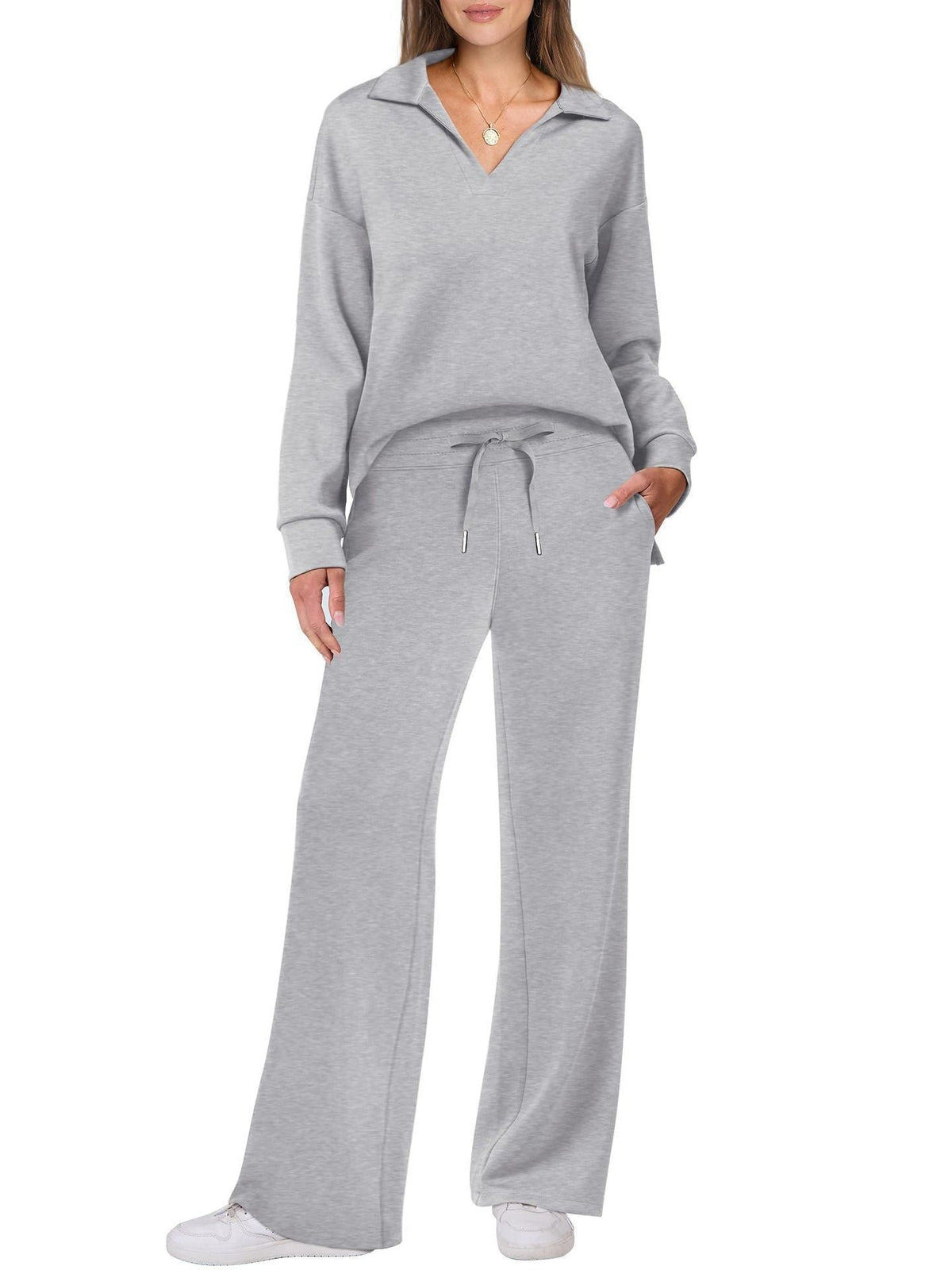Women's Two-Piece Lounge Set Zip Neck Wide Leg