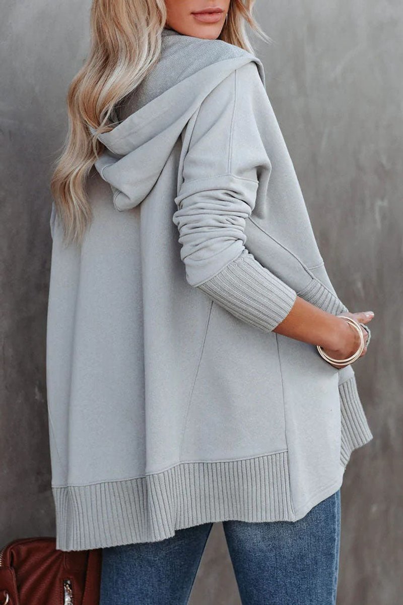 Oversized Hoodie with Snap Placket and Ribbed Sleeves