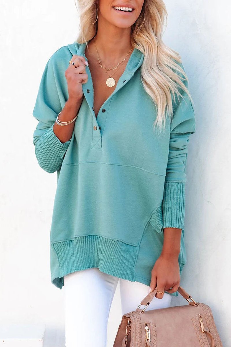 Oversized Hoodie with Snap Placket and Ribbed Sleeves