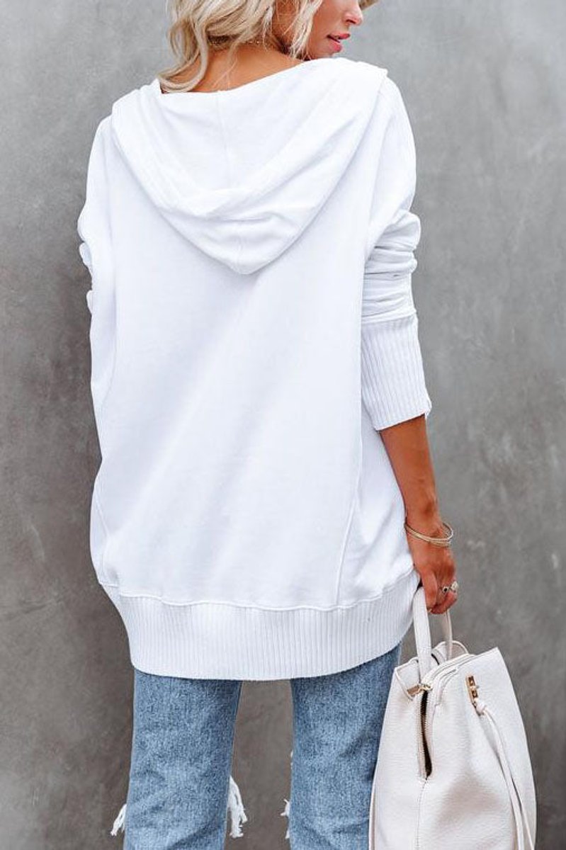 Oversized Hoodie with Snap Placket and Ribbed Sleeves