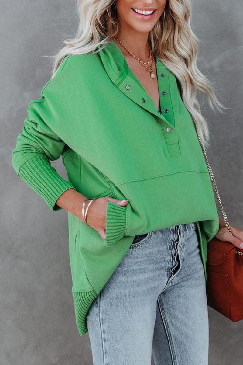 Oversized Hoodie with Snap Placket and Ribbed Sleeves