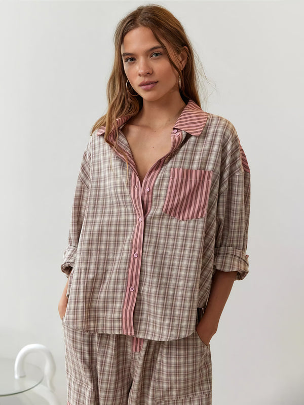 Marnie Plaid Pyjama Set | Women's Contrast-Stripe Two-Piece