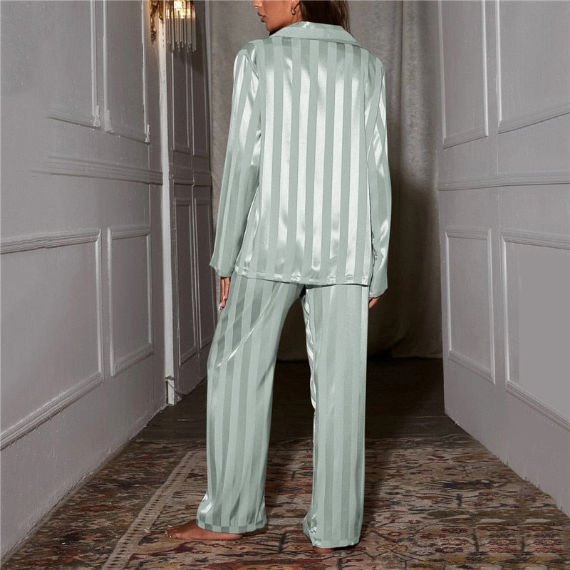 Satin Stripe Pyjama Set with Wide Leg Trousers