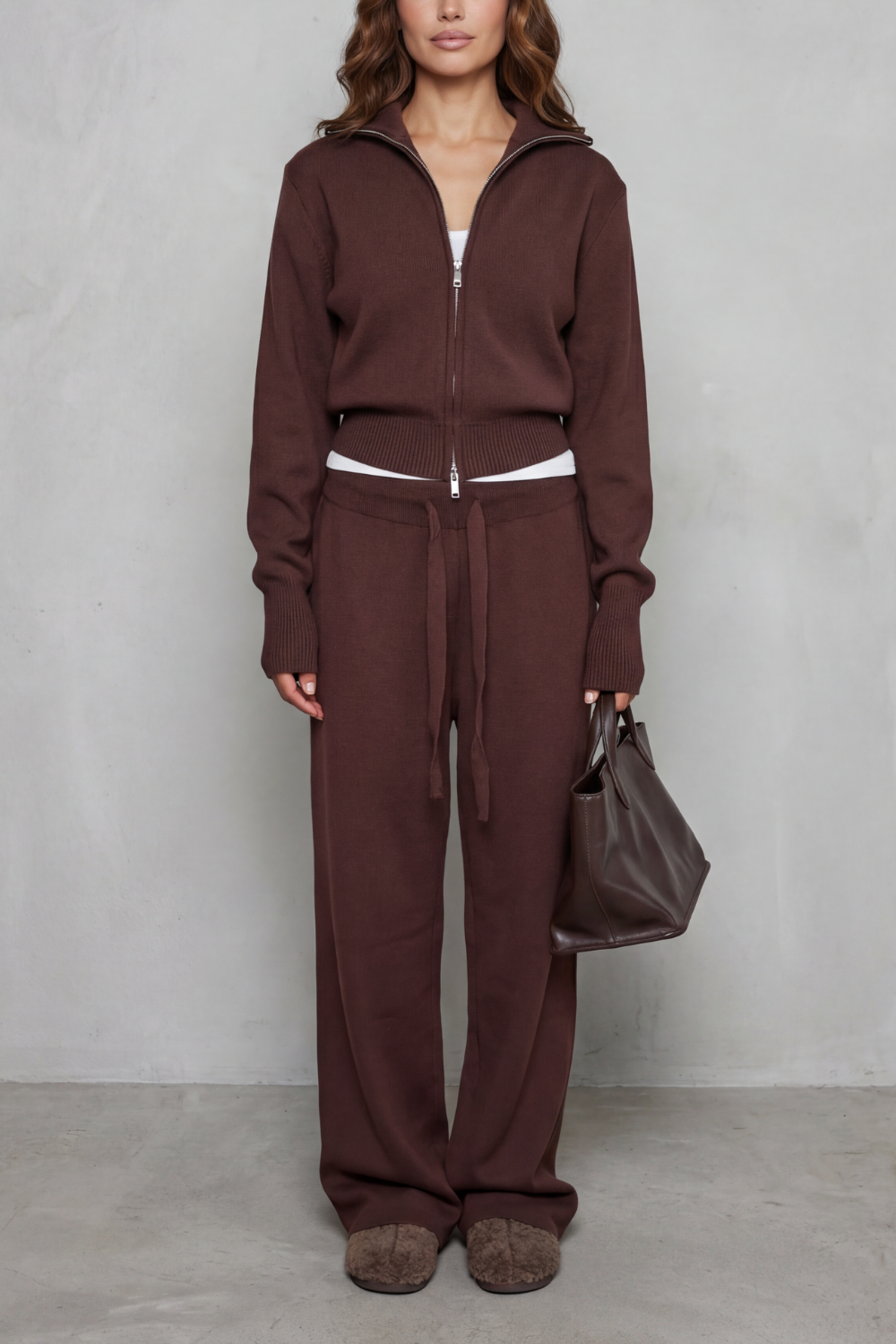 Seraluna Zip-Up Knit Lounge Set | Women's Wide-Leg Two-Piece