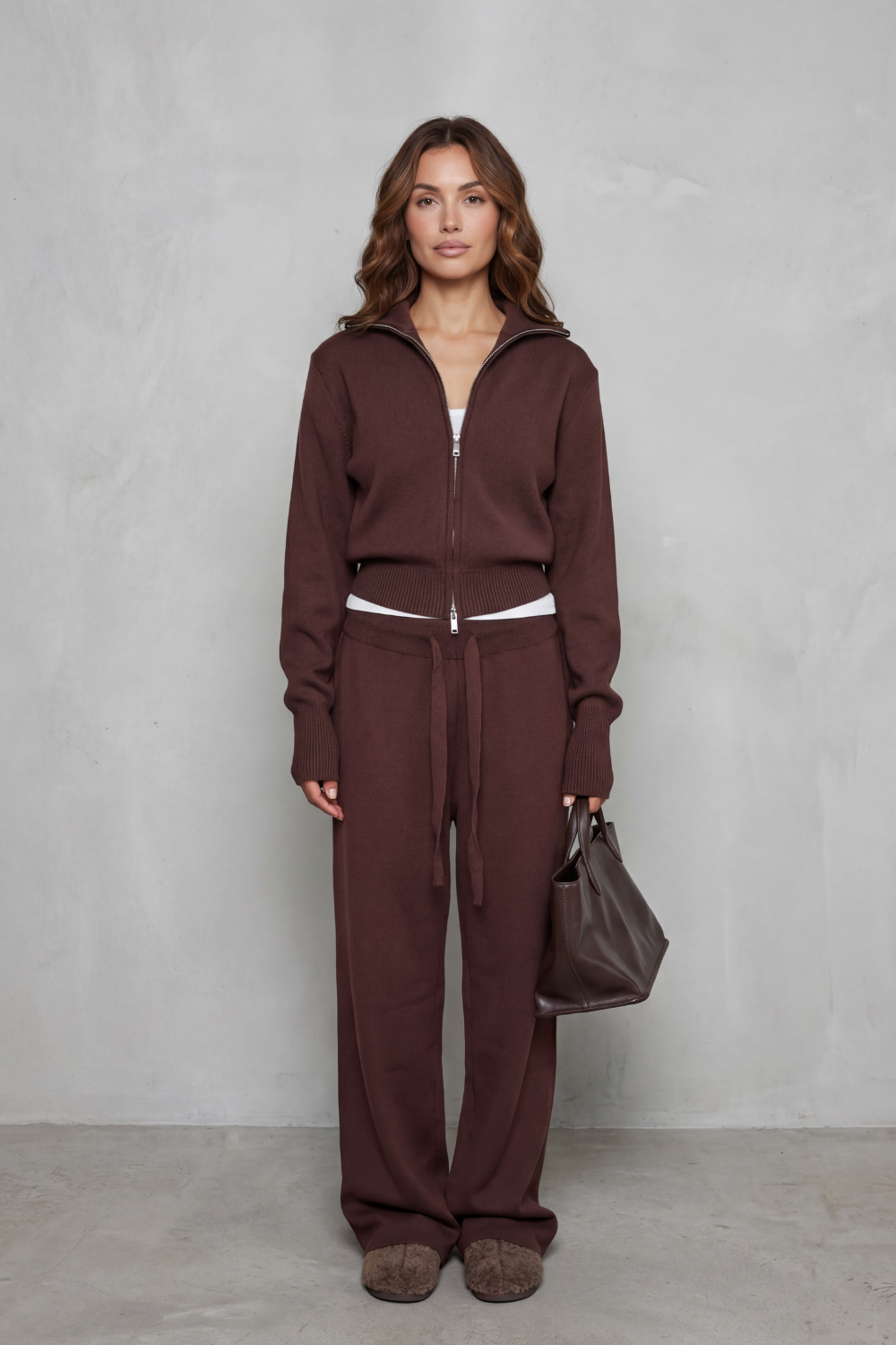 Seraluna Zip-Up Knit Lounge Set | Women's Wide-Leg Two-Piece