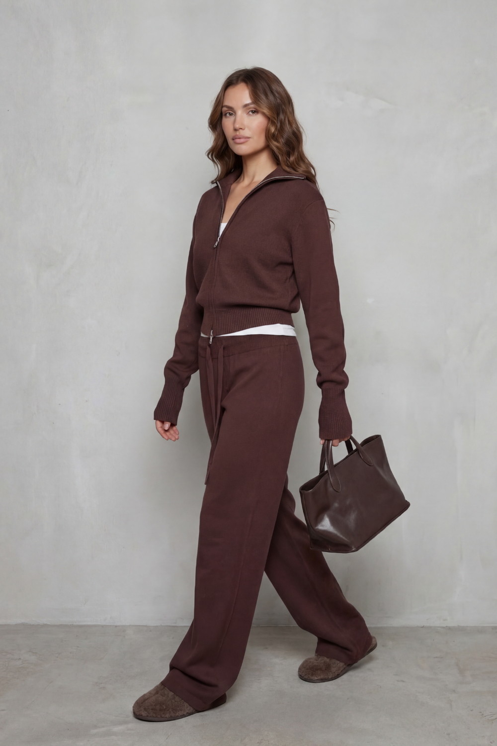Seraluna Zip-Up Knit Lounge Set | Women's Wide-Leg Two-Piece