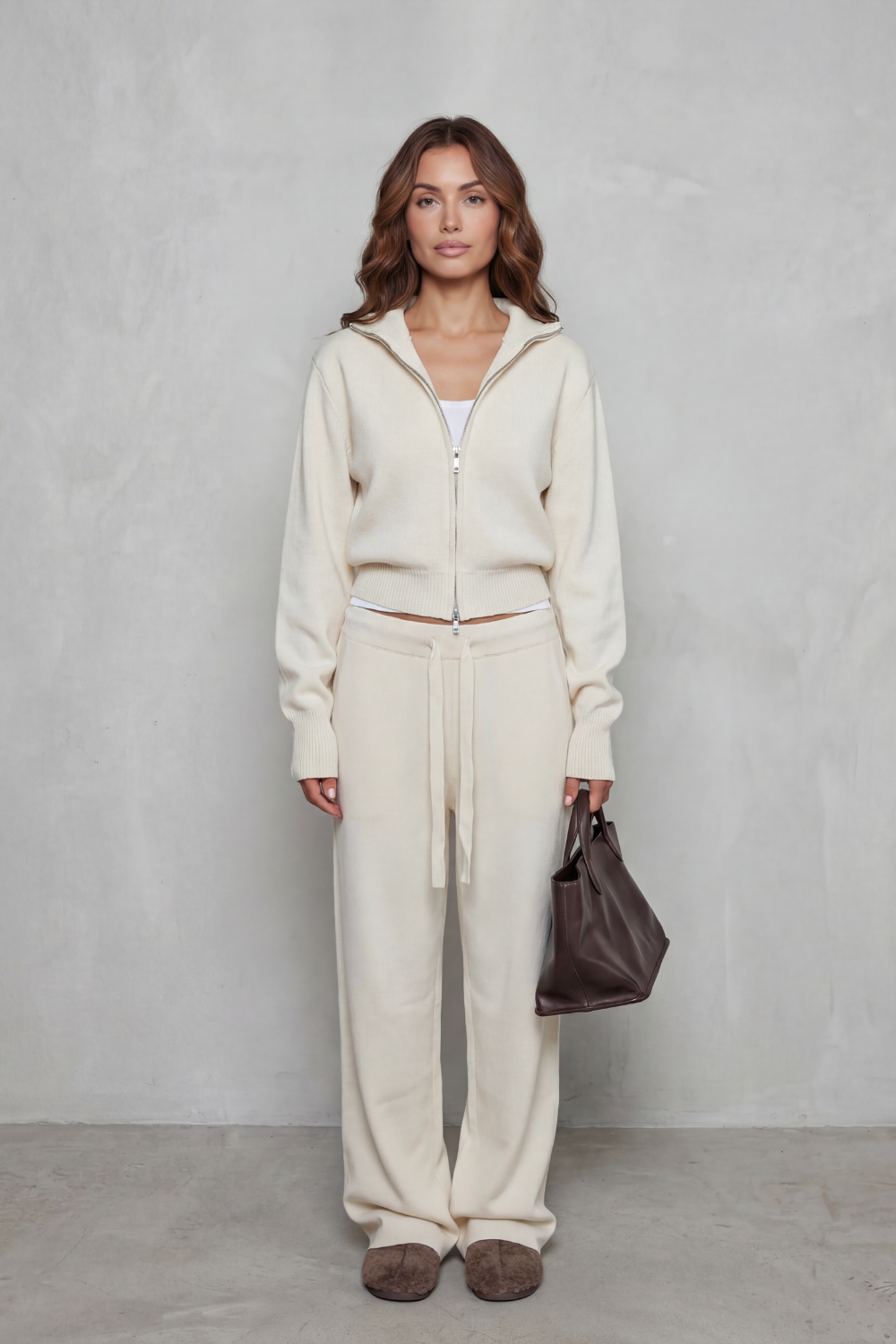 Seraluna Zip-Up Knit Lounge Set | Women's Wide-Leg Two-Piece